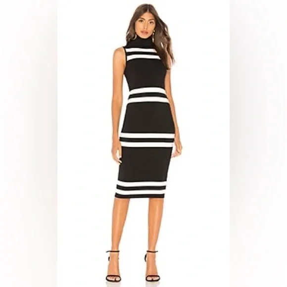 C/meo Pyramids black white Stripe Midi Dress sz Small revolve - Picture 1 of 8
